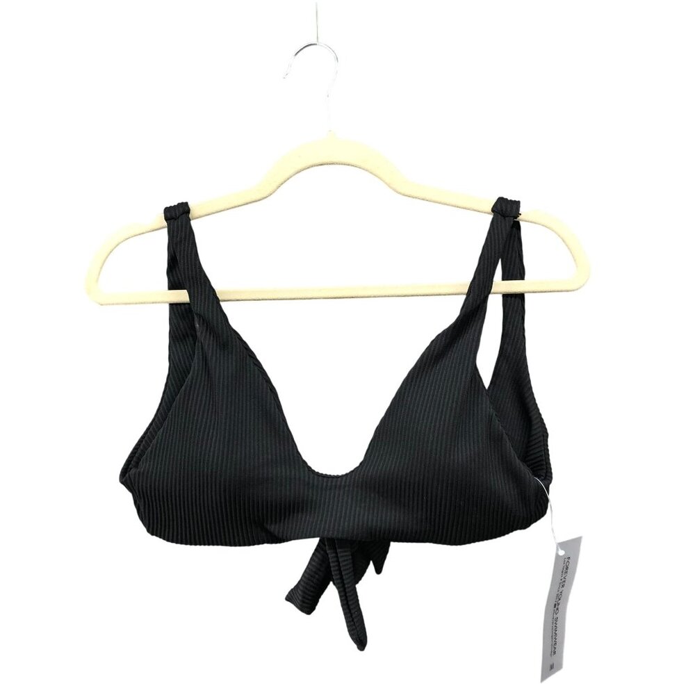 NWT Zaful Forever Young Swimwear Bikini Top M Black Ribbed Padded Tie Back‎